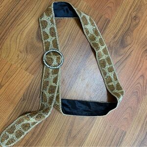 Beaded Brown Animal Print Belt with around Rhinestone Buckle Size Large